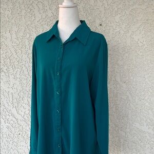 Susan Graver Teal Button Front Blouse size L